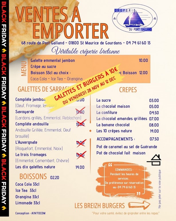 10€ galettes et burgers à emporter pour le BlackFriday