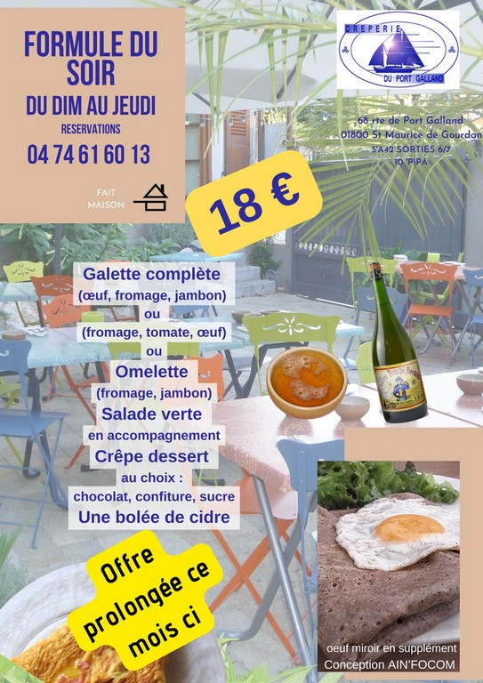 Menu du soir à 18€