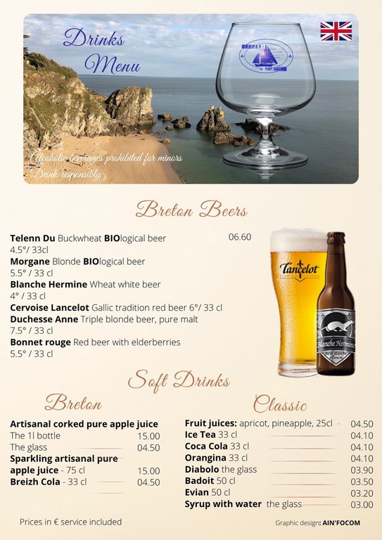 Drinks menu Drinks menu